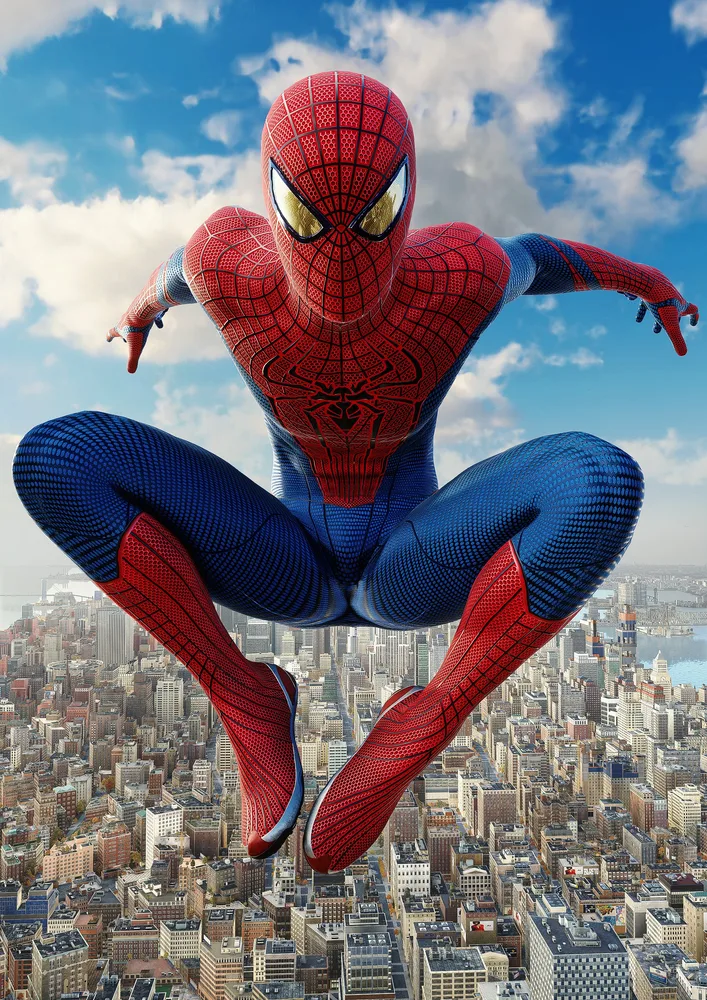 Spiderman – skákající nad mrakodrapy města – jedlý papír na hranatý dort – jedlý obrázek na dort