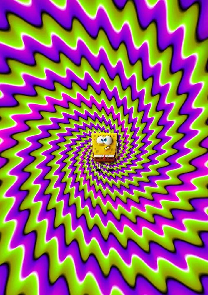 Spongebob – v hypnotické spirále – jedlý papír na hranatý dort – jedlý obrázek na dort