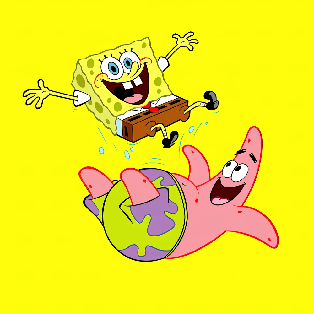 Spongebob – Spongebob a Patrik na žlutém pozadí – jedlý obrázek na dort – jedlý obrázek na dort