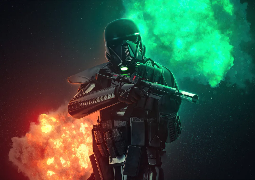 Star Wars – Death Trooper v akci – jedlý papír na hranatý dort – jedlý obrázek na dort