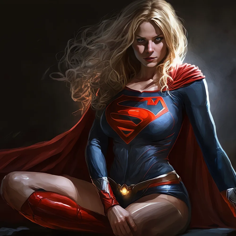 Supergirl – hrdinka v modrém obleku s pláštěm – jedlý obrázek na dort – jedlý obrázek na dort