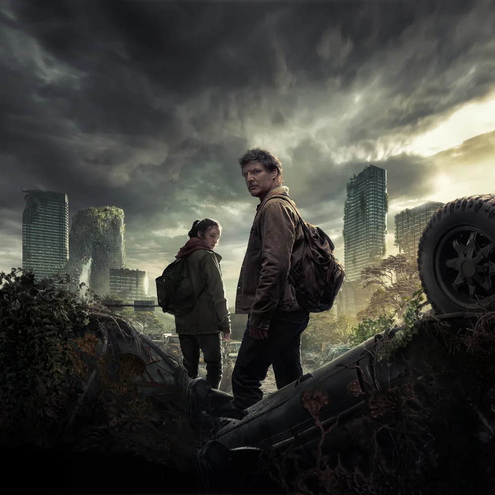 The Last of Us – Joel a Ellie v rozpadlém městě – jedlý obrázek na dort – jedlý obrázek na dort