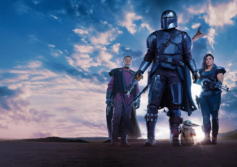 Star Wars – Mandalorian a Grogu s přáteli – jedlý papír na hranatý dort – jedlý obrázek na dort