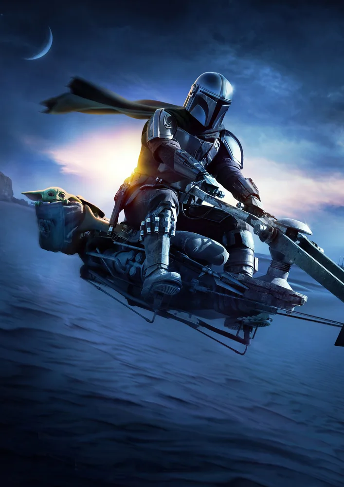 Star Wars – Mandalorian a Grogu na spídru – jedlý papír na hranatý dort – jedlý obrázek na dort