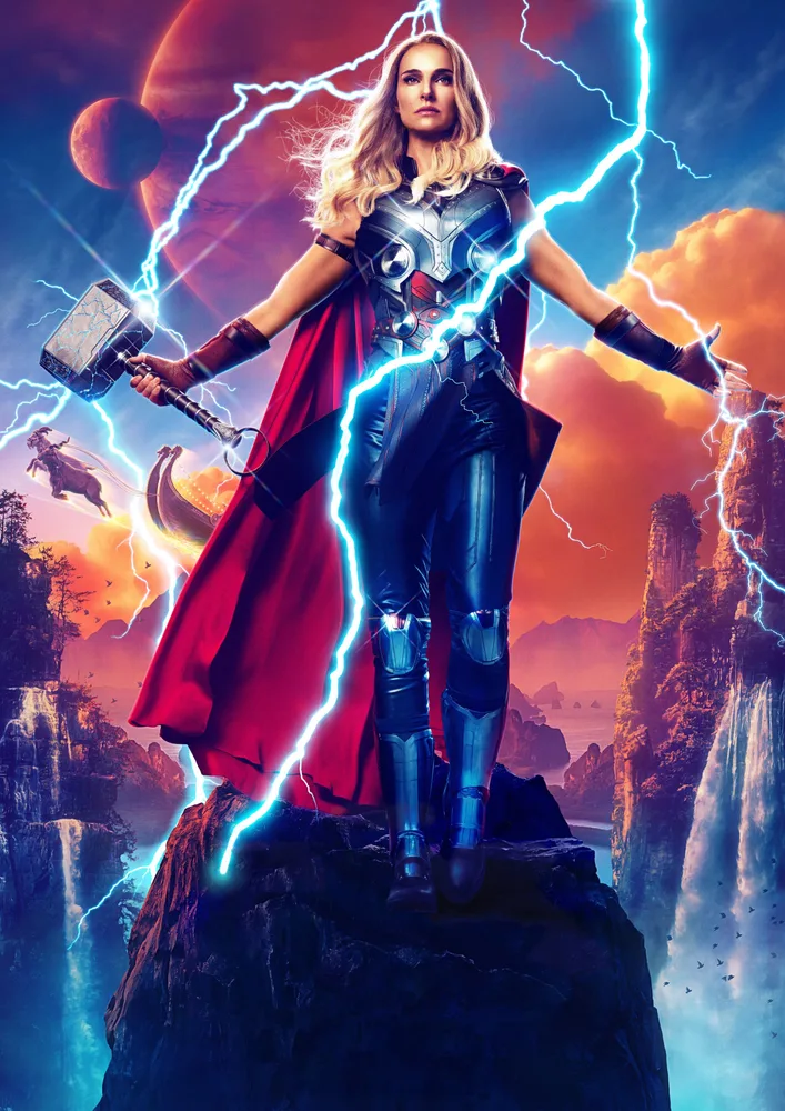 Thor – Jane Foster jako Mighty Thor s blesky – jedlý papír na hranatý dort – jedlý obrázek na dort