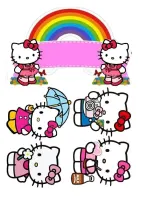 Hello Kitty – duha a cedulka – jedlý papír na hranatý dort