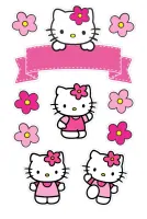 Hello Kitty – růžová stuha a kytičky – jedlý papír na hranatý dort