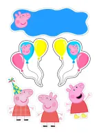 Prasátko Peppa – balónky a obláček – jedlý papír na hranatý dort