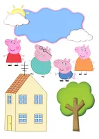 Prasátko Peppa – domeček a strom – jedlý papír na hranatý dort