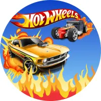 Hot Wheels – žluté auto a plameny – jedlý obrázek na dort