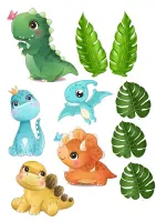 Dinosauři – mláďata a listy – jedlý papír na hranatý dort