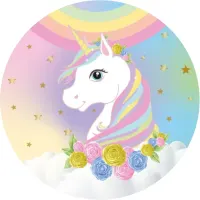 Jednorožec – Unicorn – v oblacích s růžemi – jedlý obrázek na dort