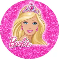 Barbie – třpytivá s logem – jedlý obrázek na dort