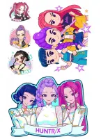 K Pop – Lovkyně Démonů – Hunterx – výřezy tváří s cedulkou – jedlý papír na hranatý dort