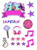 K Pop – Lovkyně Démonů – Hunterx – stuha, hvězdy a noty – jedlý papír na hranatý dort