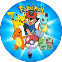 Pokémon – Ash a Pikachu na modrém – jedlý obrázek na dort
