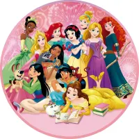 Princezny – posezení na růžovém – jedlý obrázek na dort