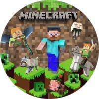 Minecraft – Steve s krumpáčem a vlkem – jedlý obrázek na dort