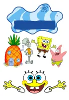 Spongebob – výřezy s cedulkou a ananasem – jedlý papír na hranatý dort