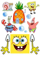 Spongebob – výřezy s ananasem a bublinami – jedlý papír na hranatý dort