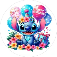 Lilo & Stitch – s balónky a dárky – jedlý obrázek na dort