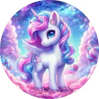 Jednorožec – Unicorn – fialový poník v oblacích – jedlý obrázek na dort