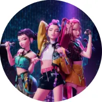 K Pop – Demon Hunters – Lovkyně Démonů – trio na pódiu – jedlý obrázek na dort