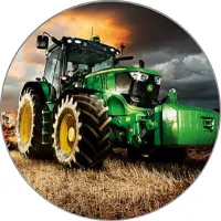 Traktor – Farma – zelený na poli v bouři – jedlý obrázek na dort