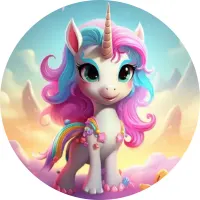 Jednorožec – Unicorn – s kudrnatou hřívou – jedlý obrázek na dort