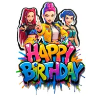 K Pop – Lovkyně Démonů – Hunterx – Happy Birthday v graffiti – jedlý obrázek na dort