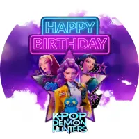 K Pop – Lovkyně Démonů – Hunterx – neonové přání s hvězdou – jedlý obrázek na dort