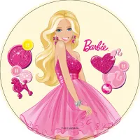 Barbie – v šatech s pejskem – jedlý obrázek na dort