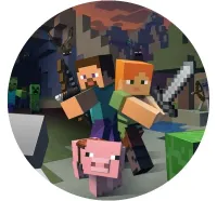 Minecraft – Steve a Alex s prasátkem – jedlý obrázek na dort