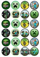 Minecraft – kolečka s creepery – jedlý papír na hranatý dort
