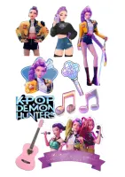 K Pop – Lovkyně Démonů – Hunterx – výřezy postav a kytary – jedlý papír na hranatý dort
