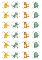 Pokémon – Pikachu, Squirtle, Charmander a Bulbasaur na muffiny – jedlý papír na cupcakes