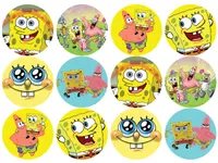 Spongebob – 12 koleček s obličeji – jedlý papír na hranatý dort