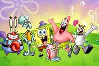 Spongebob – parta na louce na šířku – jedlý papír na hranatý dort
