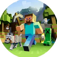 Minecraft – Steve v běhu s vlkem – jedlý obrázek na dort