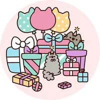 Pusheen – dárky a balónky – jedlý obrázek na dort