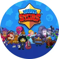Brawl Stars – logo nad partou na modrém – jedlý obrázek na dort