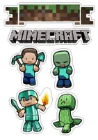 Minecraft – výřezy postaviček s logem – jedlý papír na hranatý dort