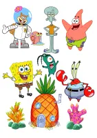 Spongebob – parta z Bikin a ananasový domeček – jedlý papír na hranatý dort