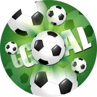 Fotbal – míče s nápisem GOAL na zeleném pozadí – jedlý obrázek na dort