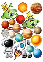 Vesmír – kosmonaut, raketa, mimozemšťané a planety – jedlý papír na hranatý dort