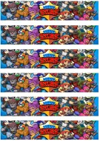 Brawl Stars – pruhy s hrdiny a logem – jedlý papír na hranatý dort
