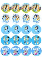 Bluey – kolečka na muffiny s rodinkou – jedlý papír na hranatý dort