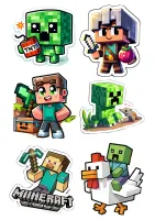 Minecraft – Steve, Creeper a postavičky – jedlý papír na hranatý dort