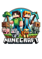 Minecraft – Hráči s krumpáčem a zvířátka s logem – jedlý papír na hranatý dort
