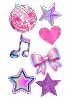 Disco párty – disco koule, mašle a třpytivé hvězdy – jedlý papír na hranatý dort